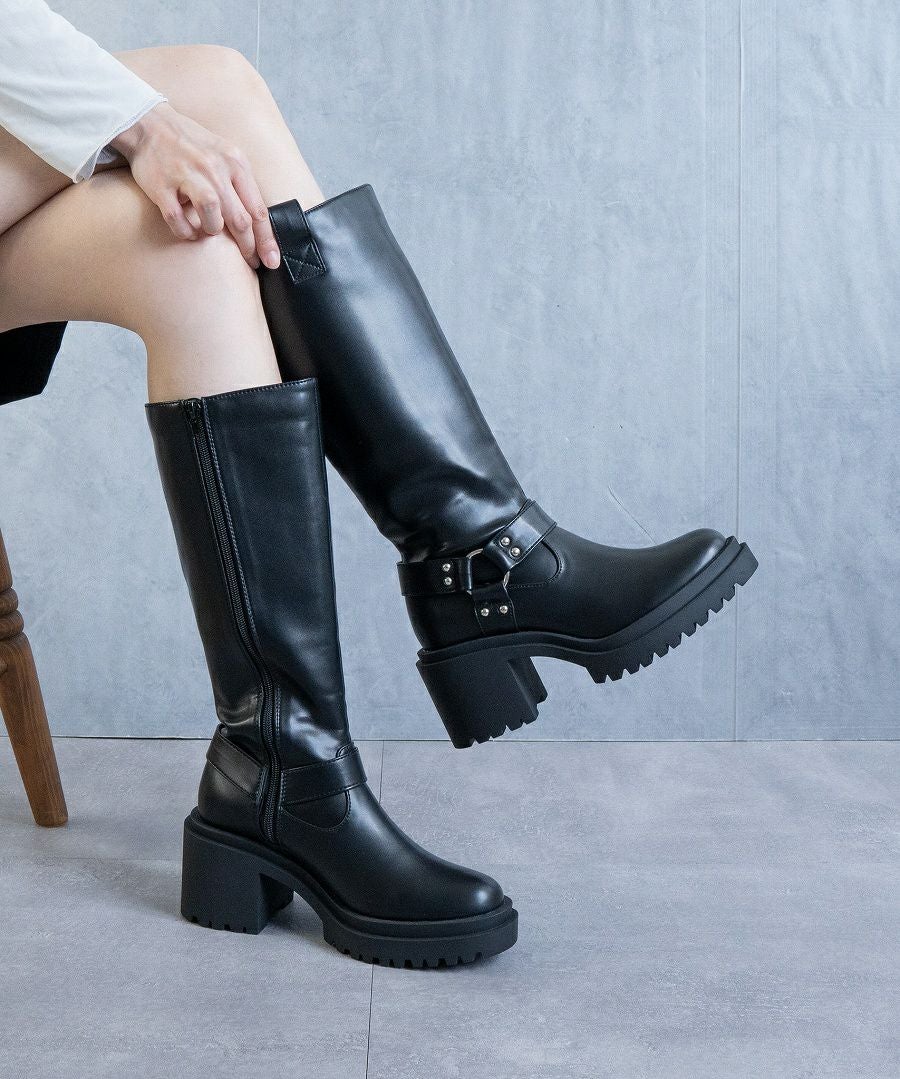 ボリュームヒールエンジニアロングブーツ/レディース/fabby fabby